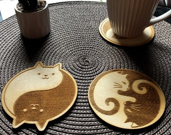 Set of 8 Cat Coasters, Unique Gifts, Coaster Set New Home Gift, Christmas Gift,Wood Coasters, Drink Coasters, Housewarming Gift