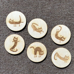CUTE CAT COASTER Set 6pcs., personalized coaster set, wooden laser engraved coaster, drink coaster, animal coasters