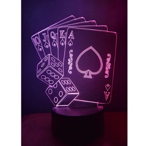 Lampada LED per sala giochi con carte da poker, cartello per sala da poker che cambia colore, lampada da scrivania, lampada da tavolo, carte da gioco, luce notturna da tavolo personalizzabile
