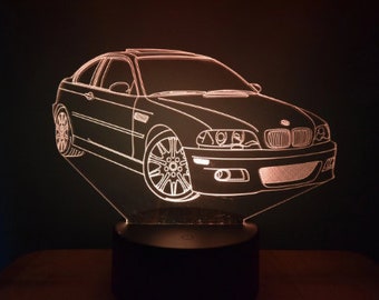 BMW E46 M3 custom engraving led lamp, personalized car art lamp, rgb led desk lamp, mini lamp