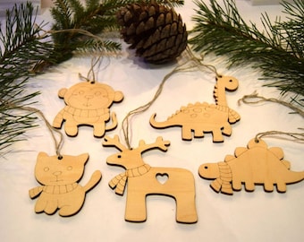 Christmas tree ornaments 10 pieces, wooden Christmas ornaments
