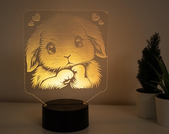 LED-nachtlampje schattig konijntje – schattig konijnenlampje voor kinderkamer, kinderkamer en nachtkastje, zacht gloed decor met dierenthema