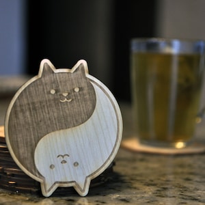 WOODEN CAT COASTERS Set, Coaster New Home Gift, Cat Lovers Gift Wood Coasters, Drink Coasters, Housewarming Gift, Tea Coasters New Home Gift