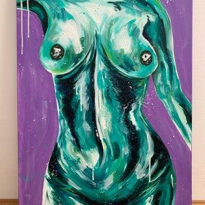 VENUS. Original hand-made one of a kind acrylic artwork on canvas, naked body, feminine art, naked abstract, painting, naked woman, purple