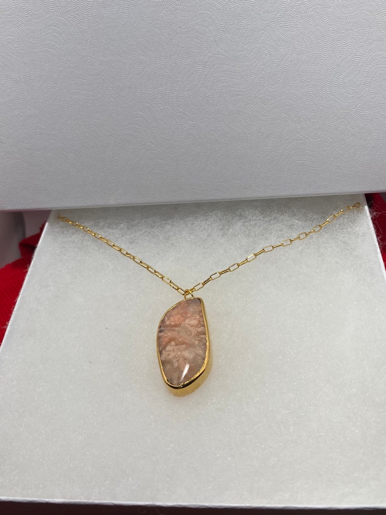 Unique Handmade 24k gold plated Asymmetric Rosetta Agate Pendant