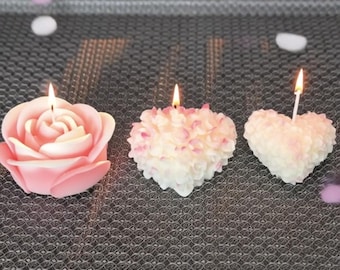 Rose and Heart Candles, Set of 3