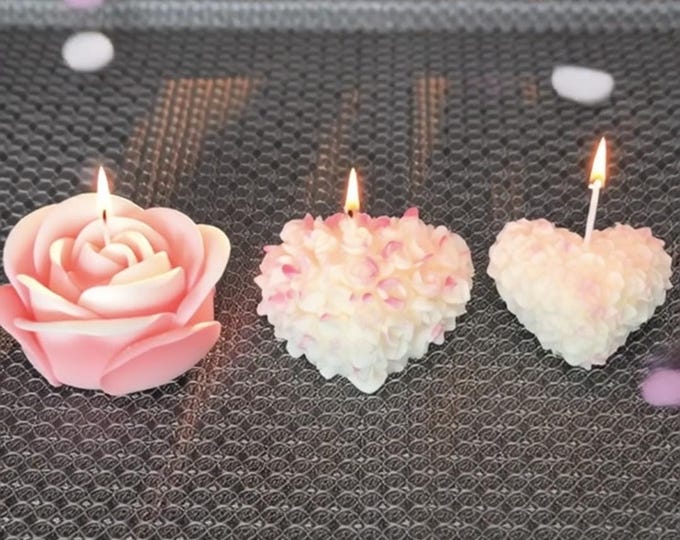 Rose and Heart Candles, Set of 3