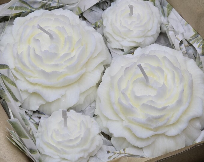 White Peony Flower Candle set, Center pieces, Party Favors, Gifts, Scented/Unscented