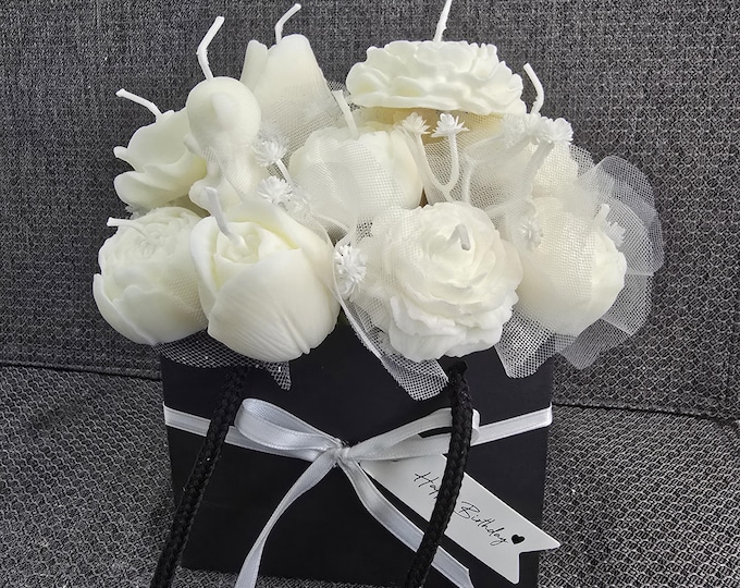 White Flower Candle Bouquet, Unscented, Weddings, Birthdays, For Her, Gifts, medium 6"x7"