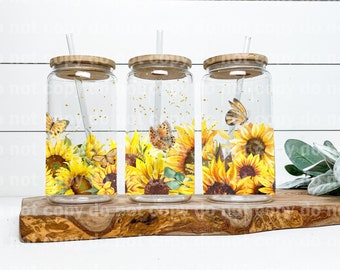 Sunflower And Butterfly Gold 16oz Cup Wrap