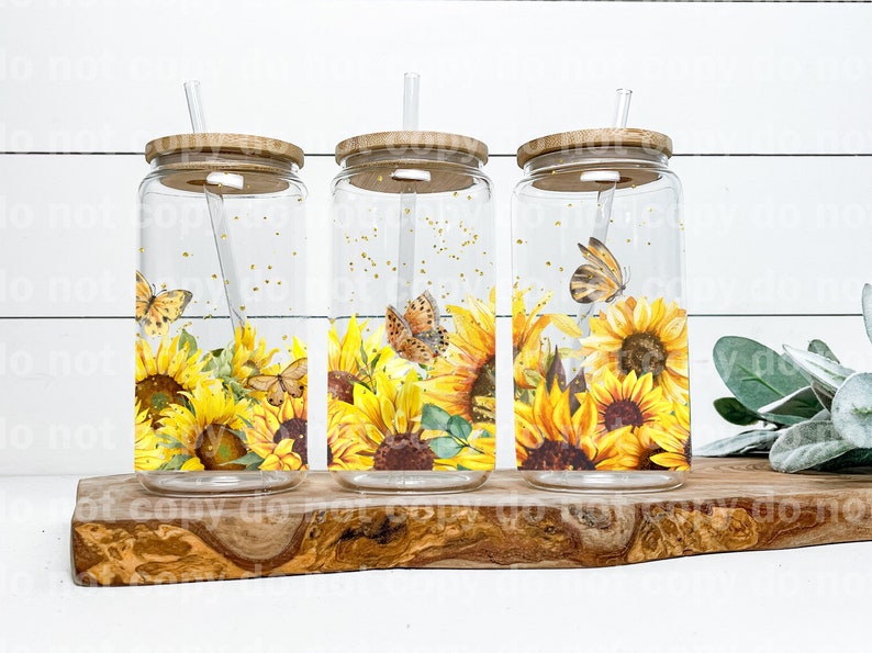 Sunflower And Butterfly Gold 16oz Cup Wrap