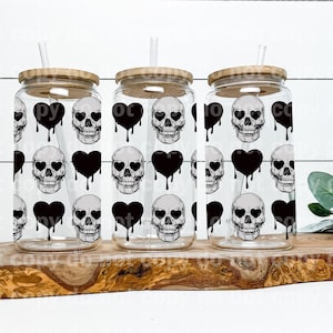 Skellie Skull Drippy Black Hearts 16oz Cup Wrap and Pen Wrap