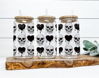 Skellie Skull Drippy Black Hearts 16oz Cup Wrap and Pen Wrap