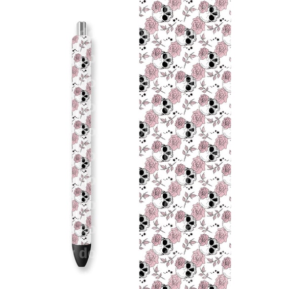 Skellie With Pink Rose Pen Wrap Decal Only
