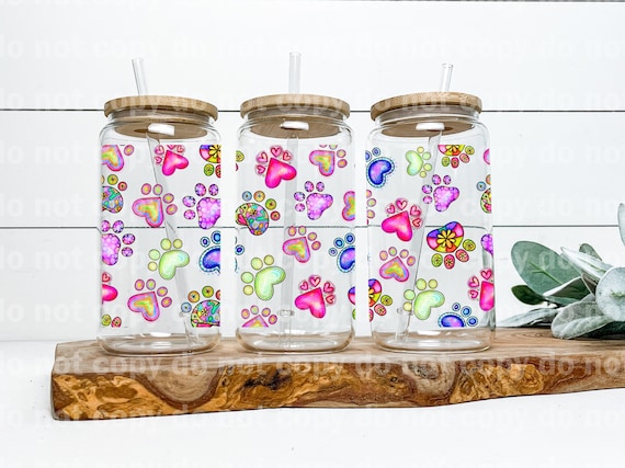Colorful Paw Hearts 16oz Cup Wrap Decal Only