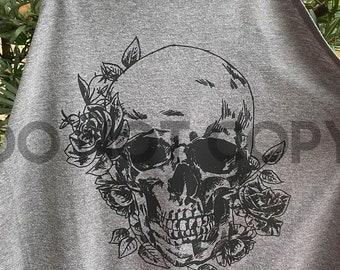 Skull Screenprint, RTS Rose Skull Sublimation Rock N Roll Screenprint