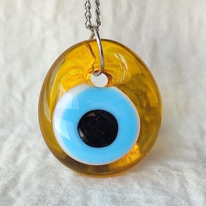 Yellow Evil Eye Necklace, Turkish Glass Nazar Pendant, Handmade High Quality Protection Jewelry, Round Evil Eye Amulet, Evil Eye Charm Gift