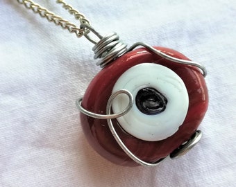 red evil eye necklace, evil eye pendant wired, evil eye pedant unique, nazar necklace, evil eye necklace handmade, large evil eye necklace