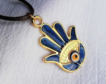 Blue Evil Eye Necklace, Turkish Evil Eye Pendant, Evil Eye Necklace, Nazar Necklace, Protection Amulet Necklace, Hamsa Charm, Hand of Fatima