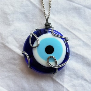 Evil Eye Necklace, Big Evil Eye Necklace, Blue Glass Evil Eye Pendant, Turkish Evil Eye Charm, Nazar Amulet Evil Eye Jewelry, Christmas Gift Silver Chain