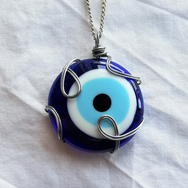 Evil Eye Necklace, Big Evil Eye Necklace, Blue Glass Evil Eye Pendant, Turkish Evil Eye Charm, Nazar Amulet Evil Eye Jewelry, Christmas Gift