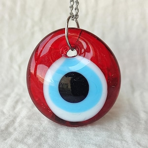 Red Evil Eye Necklace, Turkish Glass Nazar Pendant, Handmade High Quality Protection Jewelry, Round Evil Eye Amulet, Evil Eye Charm Gift