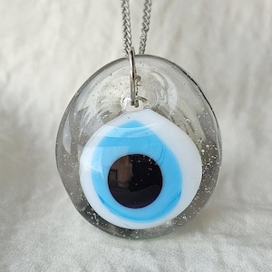Clear Evil Eye Necklace, Turkish Glass Nazar Pendant, Handmade High Quality Protection Jewelry, Round Evil Eye Amulet, Evil Eye Charm Gift