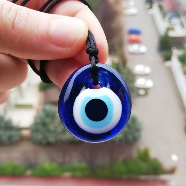 Tiny Evil Eye Necklace, Nazar Amulet, Adjustable Glass Extra Small Nazar Pendant, Turkish Blue Eye Circle Bead For Women Unisex Men Necklace