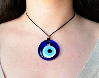 Blue Evil Eye Necklace, Turkish Glass Pendant Adjustable Evil Eye Pendant Necklace Nazar Necklace Protection Amulet Evil Eye Gift Jewelry