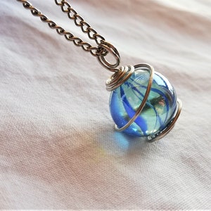 Marble Necklace, Wire Wrapped Glass Necklace, Mystical Pendant, Mystic Marble Glass Necklace, Sphere Crystal Necklace, Crystal Jewelry image 3
