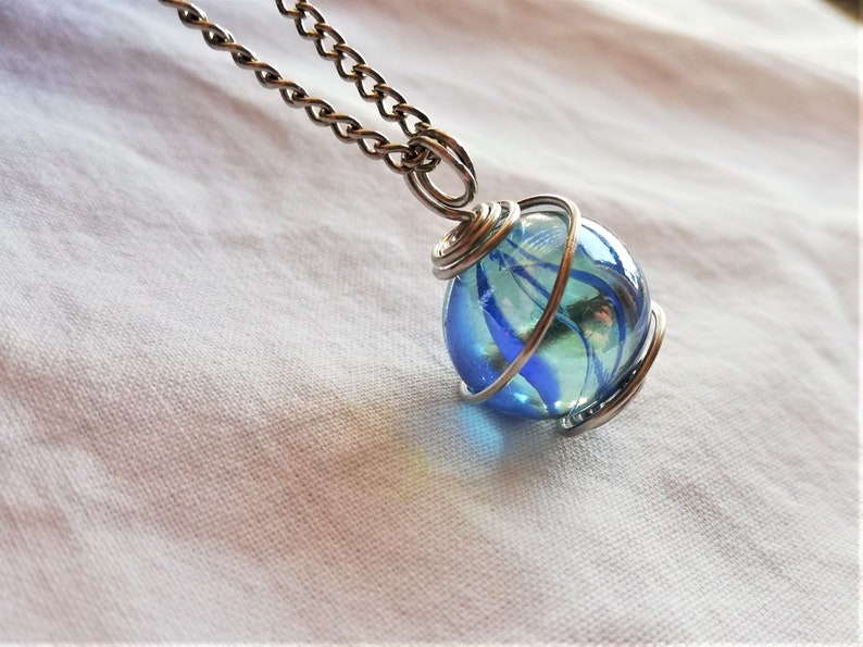 Marble Necklace, Wire Wrapped Glass Necklace, Mystical Pendant, Mystic Marble Glass Necklace, Sphere Crystal Necklace, Crystal Jewelry image 3