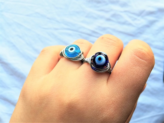 Blue Evil Eye Ring Glass Evil Eye Jewelry Nazar Eye Bead Ring