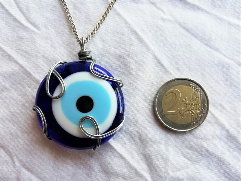 Evil Eye Necklace, Big Evil Eye Necklace, Blue Glass Evil Eye Pendant, Turkish Evil Eye Charm, Nazar Amulet Evil Eye Jewelry, Christmas Gift image 5