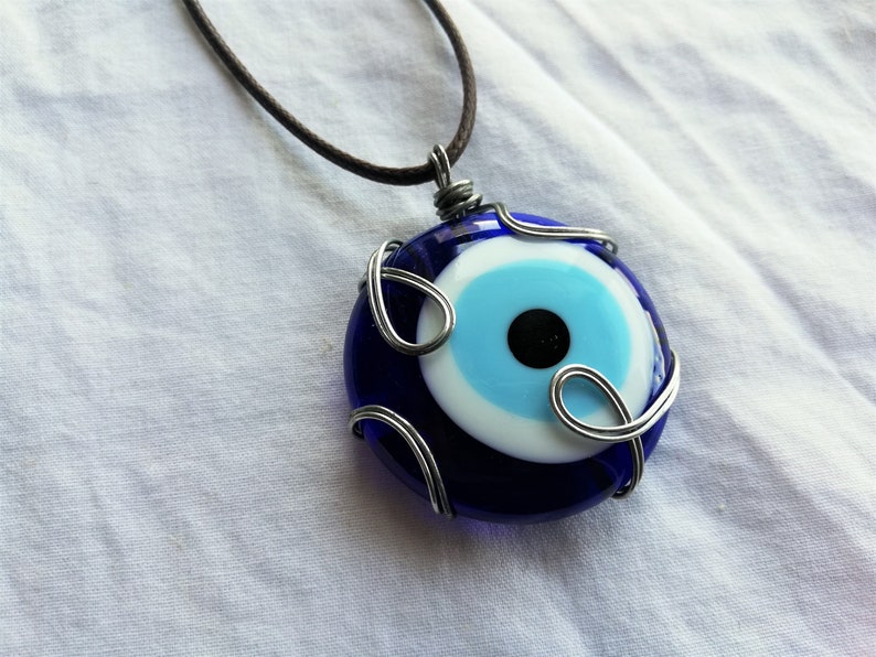 Evil Eye Necklace, Big Evil Eye Necklace, Blue Glass Evil Eye Pendant, Turkish Evil Eye Charm, Nazar Amulet Evil Eye Jewelry, Christmas Gift Cord