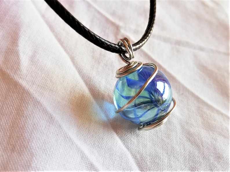 Marble Necklace, Wire Wrapped Glass Necklace, Mystical Pendant, Mystic Marble Glass Necklace, Sphere Crystal Necklace, Crystal Jewelry Rope