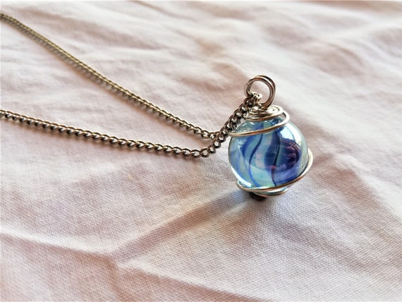 Marble Necklace Wire Wrapped Glass Necklace Mystical Pendant Mystic Marble Glass Necklace Sphere Crystal Necklace Crystal Jewelry Etsy