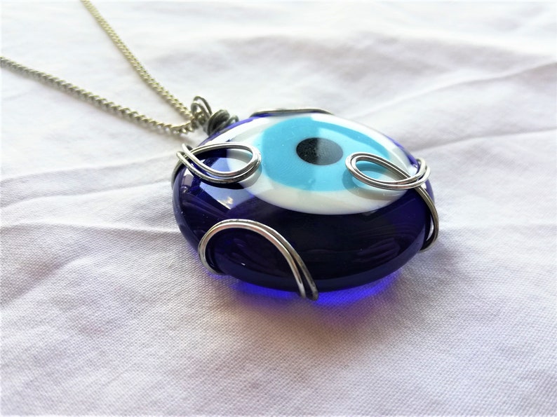 Evil Eye Necklace, Big Evil Eye Necklace, Blue Glass Evil Eye Pendant, Turkish Evil Eye Charm, Nazar Amulet Evil Eye Jewelry, Christmas Gift image 3