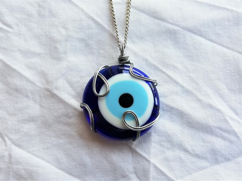 Evil Eye Necklace, Big Evil Eye Necklace, Blue Glass Evil Eye Pendant, Turkish Evil Eye Charm, Nazar Amulet Evil Eye Jewelry, Christmas Gift Silver Chain