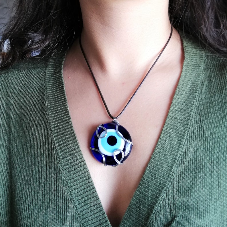 Evil Eye Necklace, Big Evil Eye Necklace, Blue Glass Evil Eye Pendant, Turkish Evil Eye Charm, Nazar Amulet Evil Eye Jewelry, Christmas Gift image 8