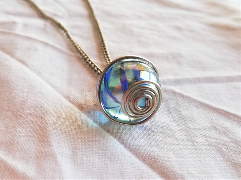 Marble Necklace, Wire Wrapped Glass Necklace, Mystical Pendant, Mystic Marble Glass Necklace, Sphere Crystal Necklace, Crystal Jewelry image 4
