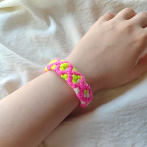 Statement Bracelet Gift - Neon Summer Colorful Woven & Braided Bracelet - Handwoven Neon Pink and Neon Yellow Bracelet - Beach Jewelry