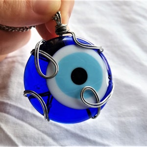 Evil Eye Necklace, Big Evil Eye Necklace, Blue Glass Evil Eye Pendant, Turkish Evil Eye Charm, Nazar Amulet Evil Eye Jewelry, Christmas Gift image 4