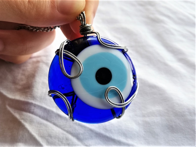 Evil Eye Necklace, Big Evil Eye Necklace, Blue Glass Evil Eye Pendant, Turkish Evil Eye Charm, Nazar Amulet Evil Eye Jewelry, Christmas Gift image 4