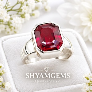 Anillo de rubí birmano, rubí natural certificado, talla esmeralda, plata de ley 925, anillo de compromiso y boda, joyería de piedra preciosa roja