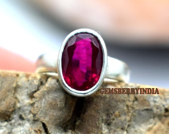 Oval Ruby Ring: 925 Sterling Silver, Yellow Gold Plated