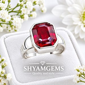 Natürlicher burmesischer Rubinring im Smaragdschliff, zertifizierter Rubin, 925er Sterlingsilber, Verlobungs- und Ehering, roter Edelsteinschmuck