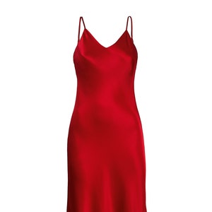 Long red silk evening dress