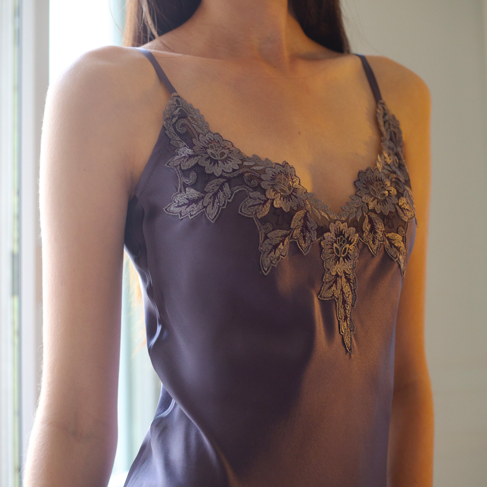 Chic and Elegant Purple Silk and Lace Nightie 
