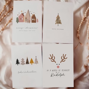 Kerstkaarten set van 4 A6 getextureerde papieren enveloppen kaartenset Boho minimalistisch kerstpostcadeau