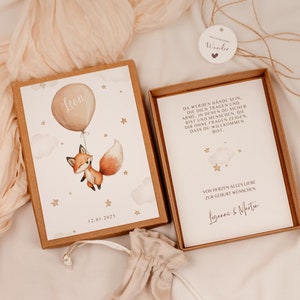 Geschenkdoos geboorte -vos- kaart geld cadeau naam persoonlijk cadeau gepersonaliseerde meisje jongen doos